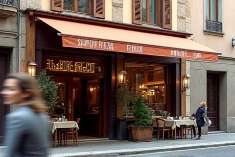 Exterior view of the charming Smoothie Rapture storefront on a Milan street.