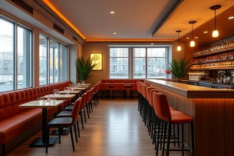 Interior view showing clean, modern seating area within the bar.