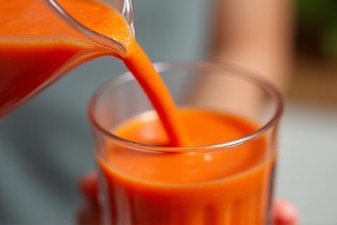 Close up shot of a smoothie being poured into a cup.